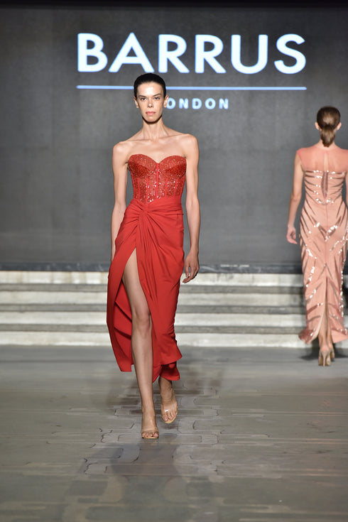 BRA FORM SINGLE SLIT DRESS WITH KNOT DETAIL - Barrus London